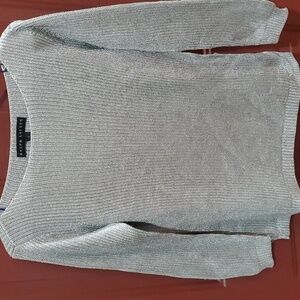 Ralph Lauren Women's Soft Silver Mettalic  Crewneck Sweater BLACK LABEL